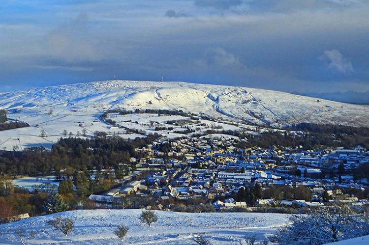 Whita Hill and Langholm in snow